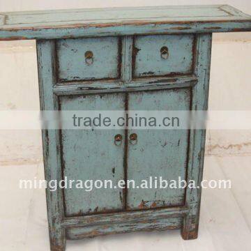 Chinese Antique Gray Blue Small Cabinet With Two Door Two Drawer 92*30*91CM