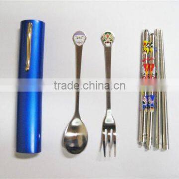 Chinese style Stainless steel 4pcs kids tableware set