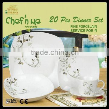 20pcs square new bone china dinnerware set