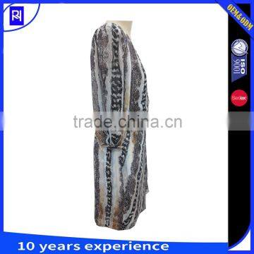 100% Silk Chiffon Print Wrap Dress Self Fabric Tie Knee Length Casual Women Long Sleeve photo-3