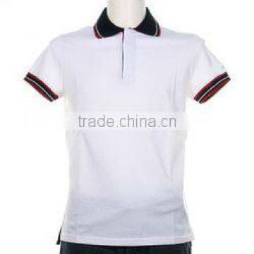 100% Cotton Men's Custom Polo Shirt White with knitted Striped Collar and Cuffs