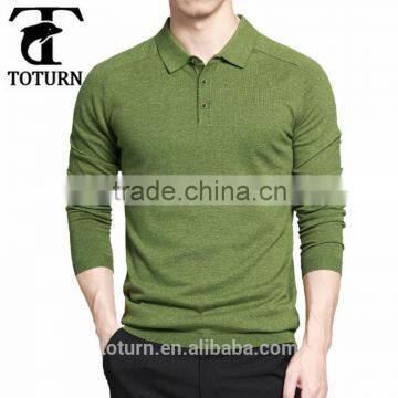 latest Design custom print logo green Blank Plain 220gsm 100 cotton V-neck polo collar long sleeves t shirt for men