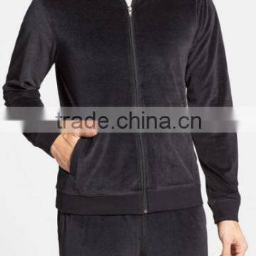 Cheap Warm Men's Velour Zip Pajama Jacket With Hood photo-2