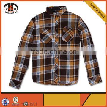 100% Cotton Yellow and Black Long Sleeve Mens Western Plaid Shirt