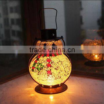 Snowman Shape Mosaic Glass Hanging Lantern for Christmas Outdoor Decoration photo-2