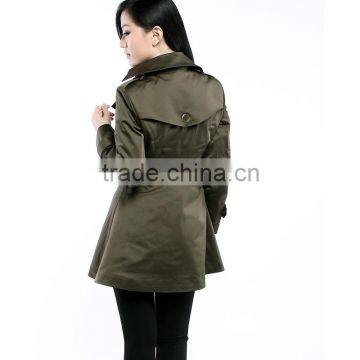 Women Wind Coats Turn Down Collar Double Breast Slim Trench Coat Green Navy Color photo-4