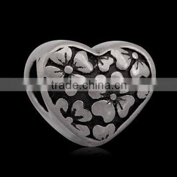 Ready Stock Flower Pattern 316L Stainless Steel Heart Shape Big Hole European Charm Spacer Beads Jewelry Accessories SEB-LG130