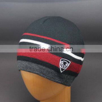 CUSTOM SPORTS TEAM EMBROIDERY RED STRIP LONG SLOUCH BEANIE HAT