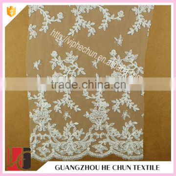 HC-5588-1 Hechun Bead Vintage White Polyster Alencon Bridal Lace Fabric for Dress