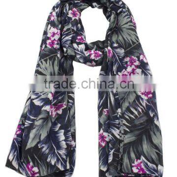 Newest Style Fashion Flower Printed Silk Scarf Painting Ladies Chiffon Scarf photo-3