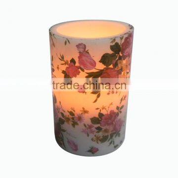 Beautiful and lively festival flower pattern decal led wax candle
