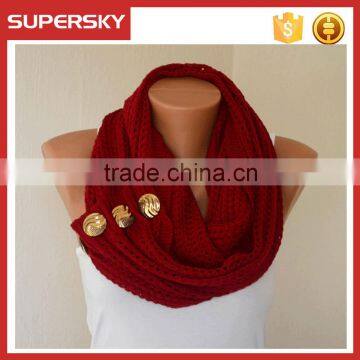 V-435 Fashion winter buttons chunky snood knitted Infinity winter scarf crochet circle neck warmer scarf