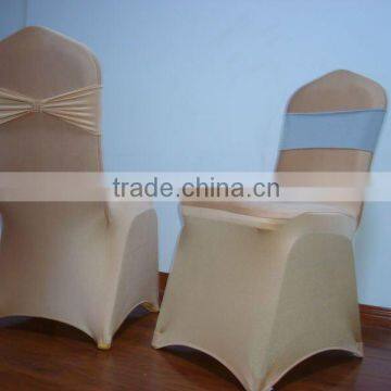 Gold shiny spandex/lycra chair covers with spandex bow for weddings