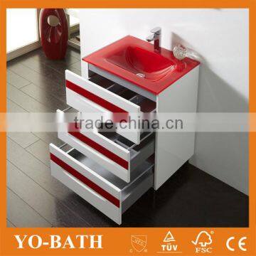 24" Modern White Red Bath Vanity With Red Glass Wash Basin photo-3