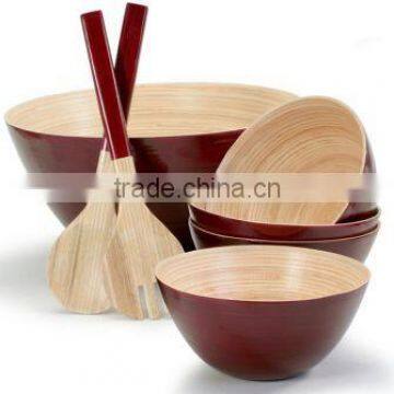 Eco friendly Set of Spun bamboo bowl and salad servers