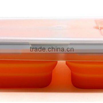 Silicone Lunch Box Bento Box,Collapsible BPA-Free Silicone Lunch Box with 3 Compartments and Cutlery - Orange