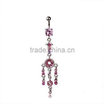 Multi Pink Gems Pink Charms Round Drop Dangle Belly Button Naval Ring.