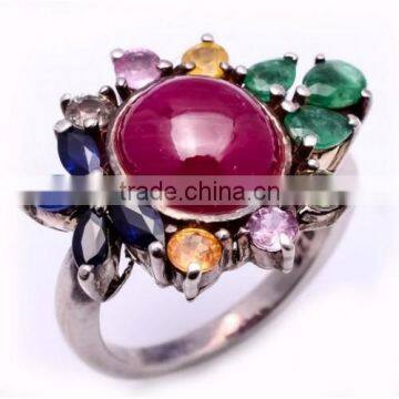 The Gopali Jewellers 925 Sterling Silver Precious Multi Sapphire Gemstone Fashion Ring Handmade Ring