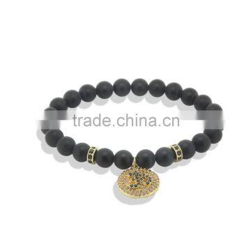 Fashion Dull polish black stone Gold Rosegold Black Silver Crown&leopard head with green eyes black zircon elastic bracelet