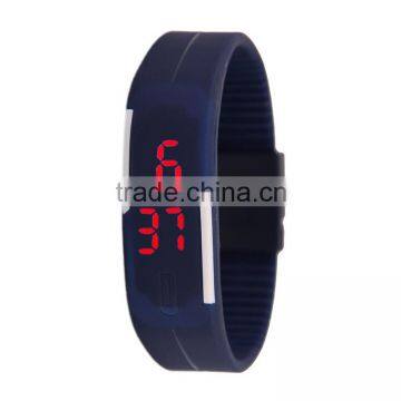 Fashion Red Light Rectangle Face Popular Silicone Rubber Wristband Digital Led Watch