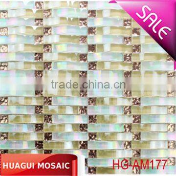 Beige mixed iridescent waving glass mosaic tile for construction decoration