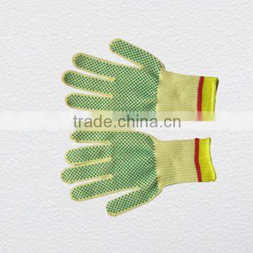 Kevlar string knitting glove with pvc dots in both sides