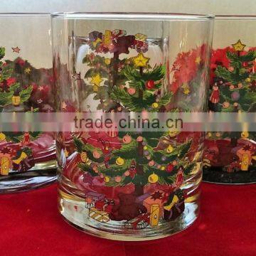 Happy holidays christmas tree old fashion drink glass set 4