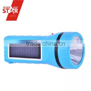 Energy saving solar Rechargeable LED Flashlight with Dimming switch in blue