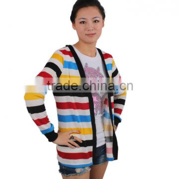 2012-2013New design women t-shirt Korean style Stripe multicolor lady 's Spring fashion coat