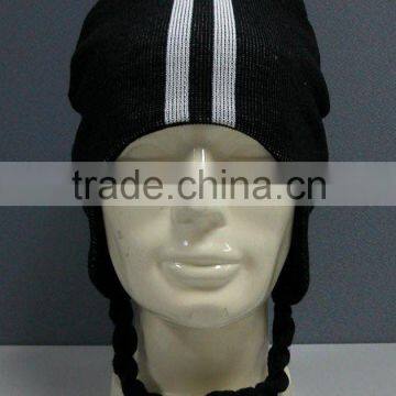 black knitted hat with pompon/winter hat/warm hat