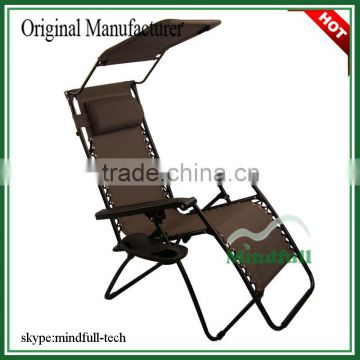 Brown Folding Reclining Pool Sun Deck Chair With Canopy And Table