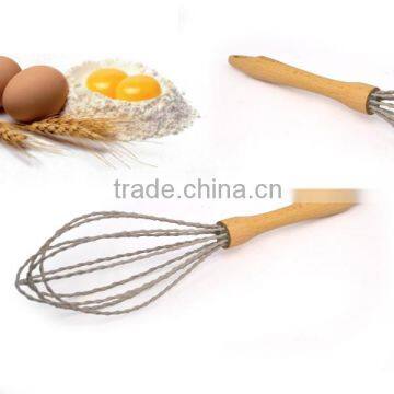 2015 FAD LFGB wood handle popular Spiral silicone egg Whisk