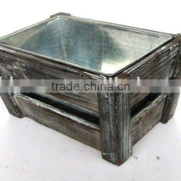 Antique Rectangle Wash Brown Wooden Flower Planter