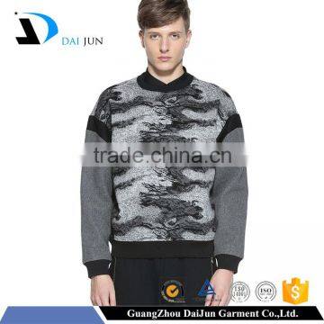 Oem cheap fleece rib hem grey casual round neck men fashion winter sublimation print hoodie