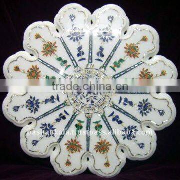 Indian Marble Inlay Dining Table Top, Intricate Marble Table Top