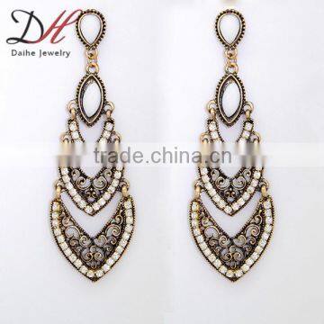 Vintage Bohemian Style Crystal Rhinestone Beads Hook Earrings Ethnic Jewelry