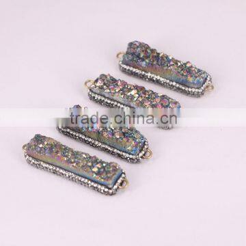 Shiny Natural Agate Titanium Druzy Connector Beads, Rectangle Bar Pave Crystal Druzy Beads For Jewelry Making photo-5
