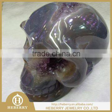 4" 0.72KG precious crystal skull with geode all by handmade good for collection