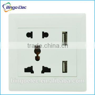 EU/UK standard 5pin universal wall socket with double usb port socket