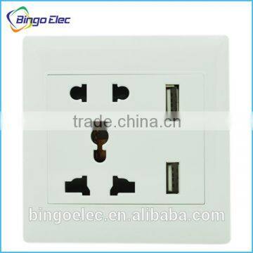 EU/UK Standard 5pin Universal Wall Socket With Double Usb Port Socket