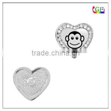 Custom metal heart monkey pendant with snap button charms