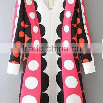 White Polka Dot V-neck Three Quarter Length Sleeve Dress photo-2