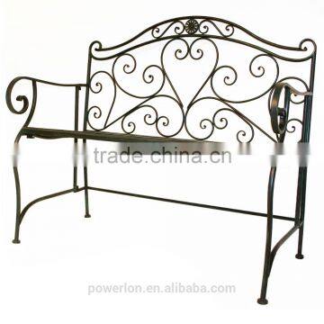Garden Heart-Shaped 2 Seater Wrought Iron Bench White and Black photo-2