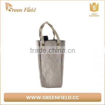 Brown Washable Kraft Paper Single Wine Bottle Bag With Handles photo-3