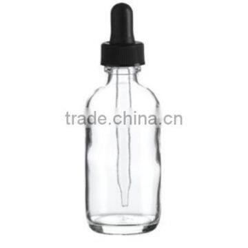 1 oz Clear Glass Round Bottle With Black Glass Dropper