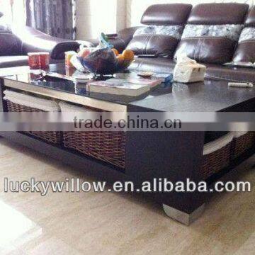 100% willow and wood material hand made cheap white wicker furniture with wicker basket drawer