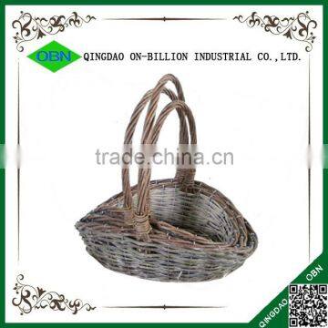High Handle Wicker Woven Artificial Flower Basket Gift photo-3