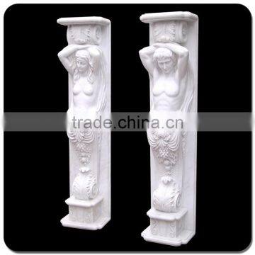 Greek style nude man and woman hand made marble pillar