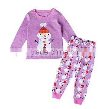 Christmas Snowman Little Girl Long Sleeve Kids Pajamas Sets