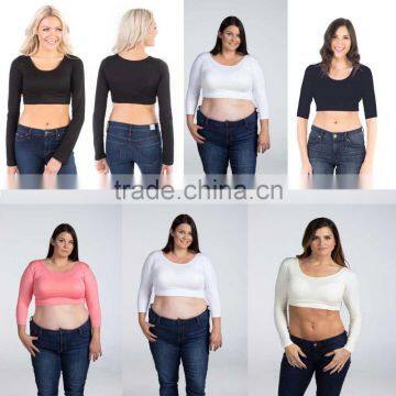 Women's Elegant Long Sleeve Cropped Cami Basic Slim Fit Long-sleeve 3/4 Sleeve blank crop tops wholesale cheap With Stretch